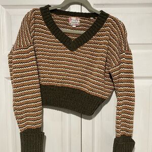 Pink Republic V-Neck Sweater - Brown and White